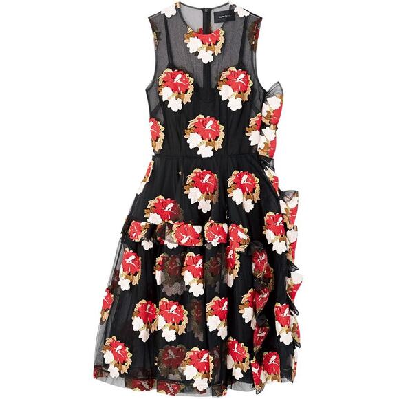 Simone Rocha 2015 Embroidered Tulle Midi Dress Black Floral UK 8 US 4 S Small - Picture 10 of 10